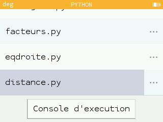 Le menu des modules Python.